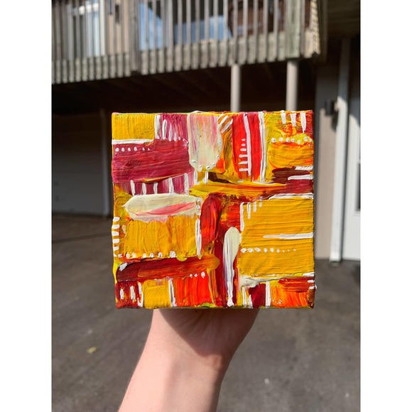 Handmade Yellow Mini Original Painting, Mini Canvas Painting, Office Art - Picture 7 of 9